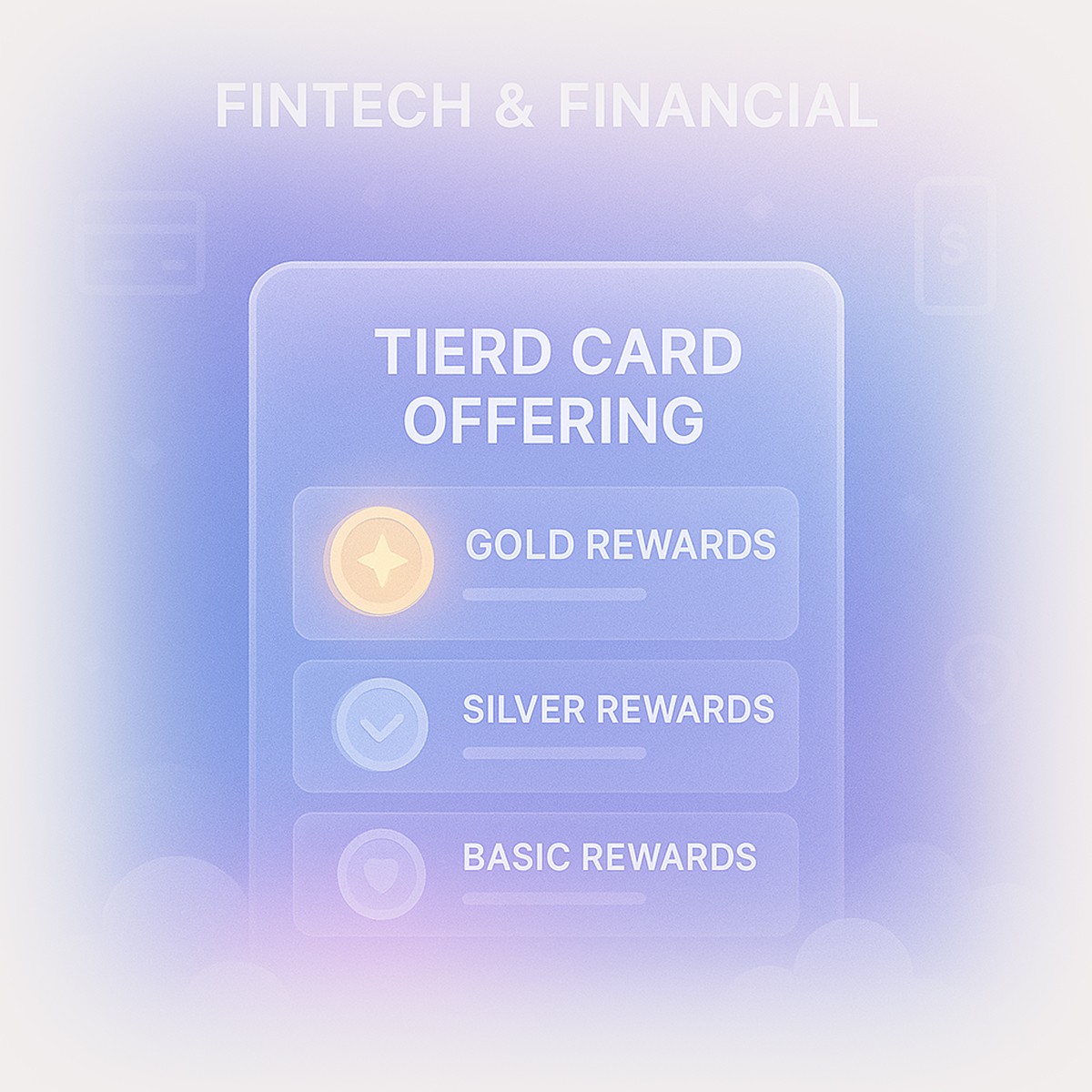 Interface showing tiered card offerings with gold, silver, and basic rewards, representing Quboid’s fintech loyalty features for personalized post-transaction incentives.